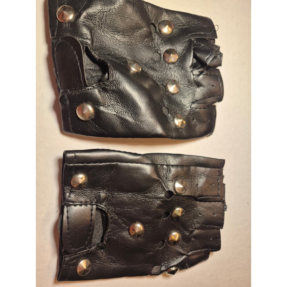 Black Faux Leather Studded Fingerless Gloves Punk Biker Goth Costume Accessory